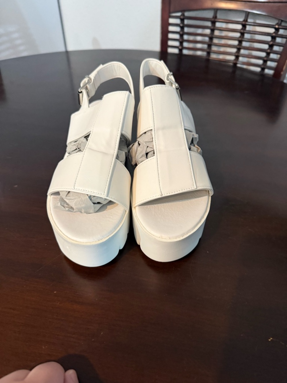 White Platform Slingback Sandals with Wide Straps Size 9